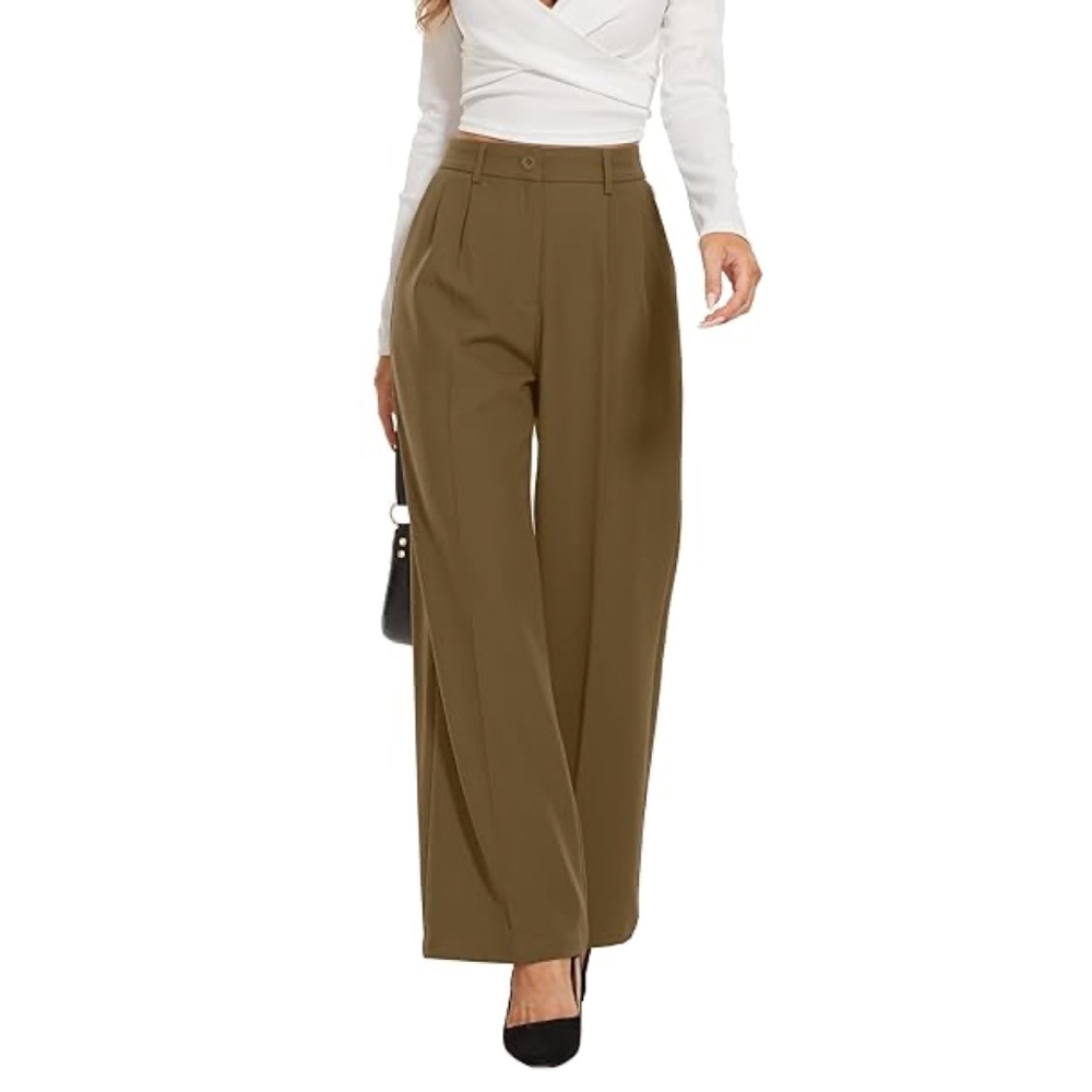 Funyyzo Coffee Brown High Waisted Wide Leg Suit Pants Women's XS
